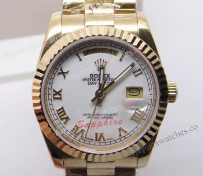 Replica Rolex Day-date Yellow Gold Watch White Face